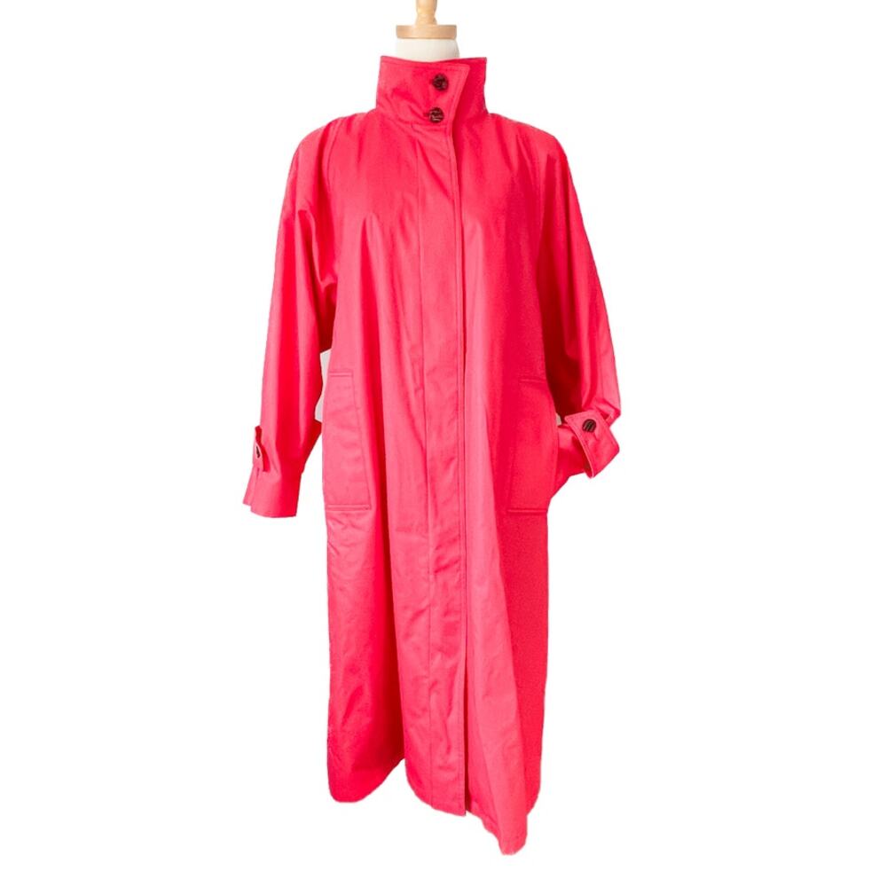 London Fog vintage HOT pink floral lining trench raincoat size LP XLP - Picture 3 of 10